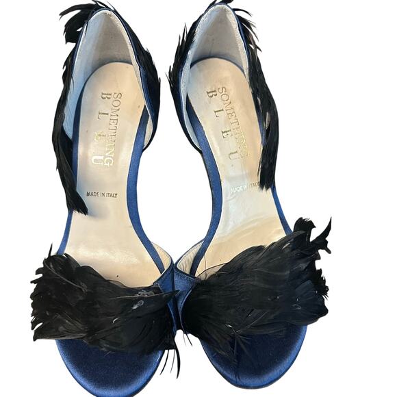 Something Bleu Hammond d'Orsay Feather Sandal Bridal Navy Pump $455 US 5.5 NWOB4 - Picture 3 of 8
